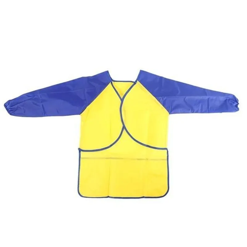 Avental Infantil Pintura Impermeável Manga Azul E Amarelo