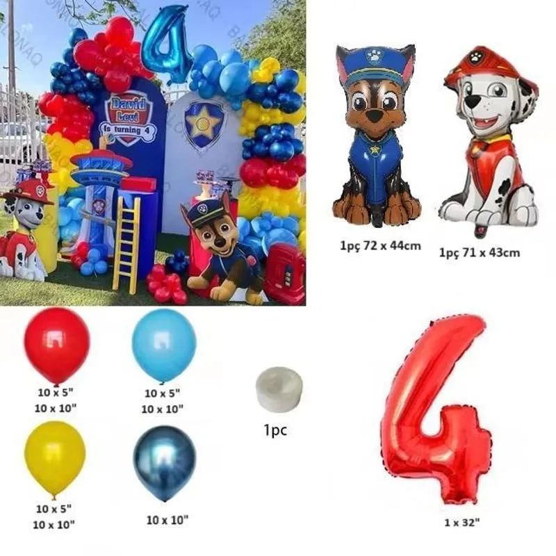 Kit Balão Metalizado Patrulha Canina Número 4 Com 74 Peças
