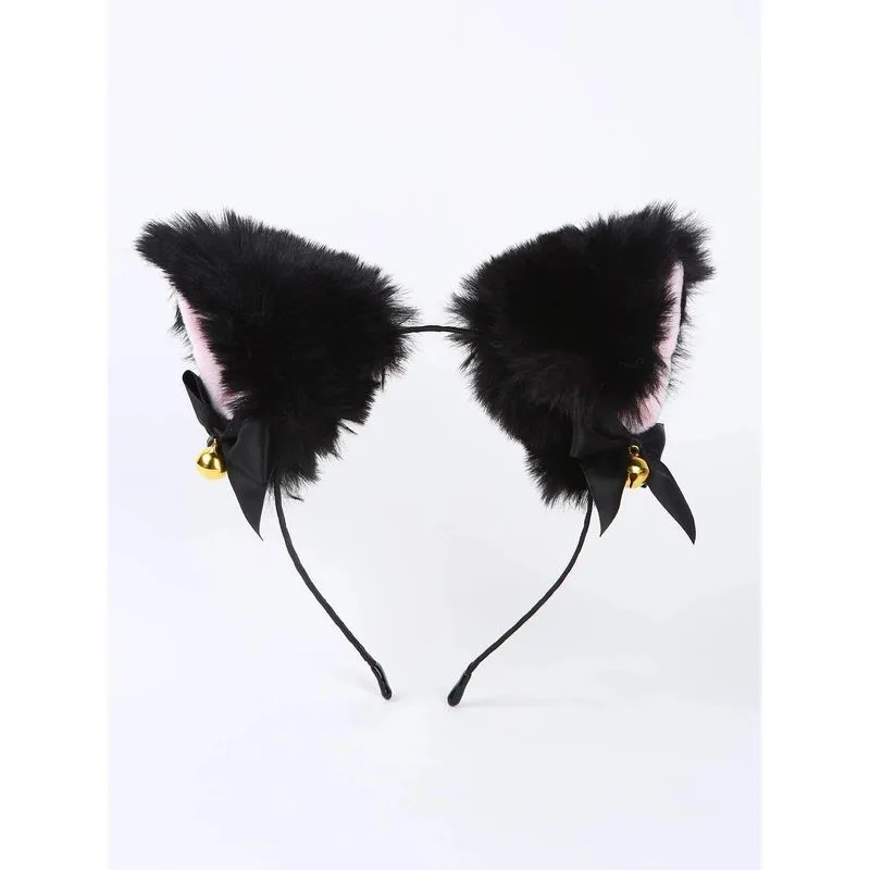 Tiara Orelha De Gato Preto E Rosa Com Guizo 50cm