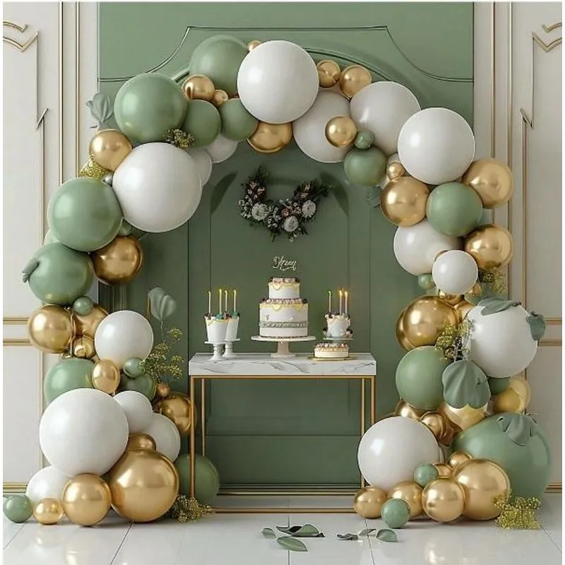 Kit Balão Arco Desconstruído Verde E Dourado Com 133 Peças
