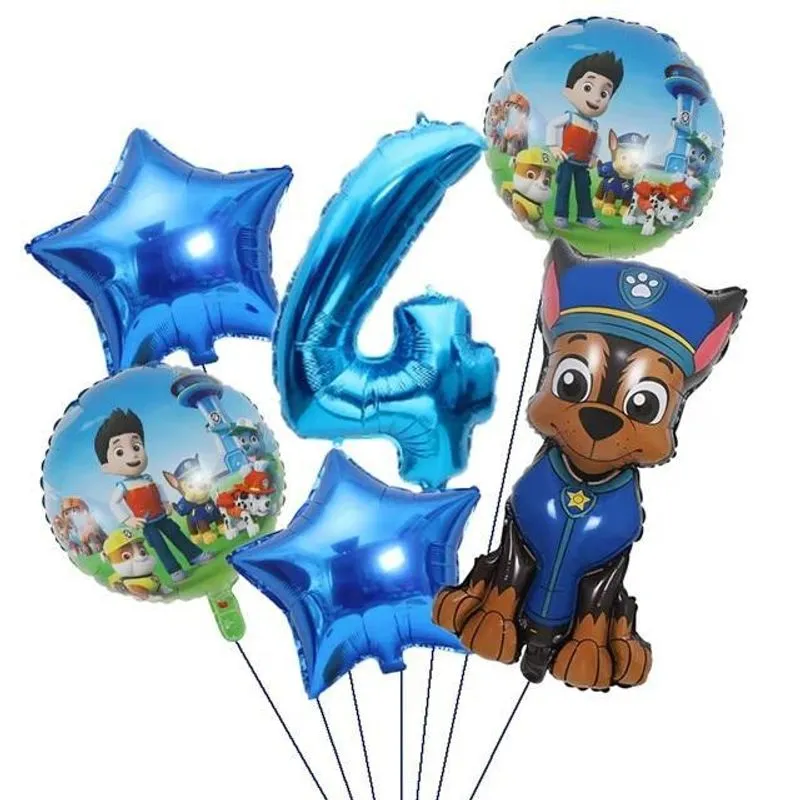 Kit Balão Metalizado Patrulha Canina Número 4 Com 6 Peças