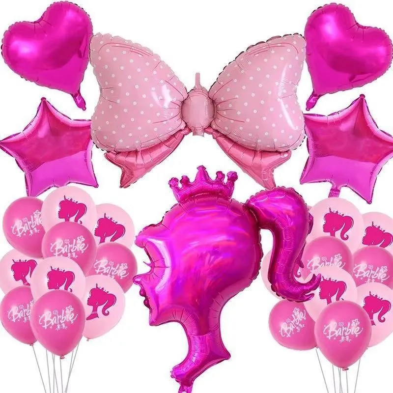 Kit Balão Metalizado Festa Barbie Com 26 Peças
