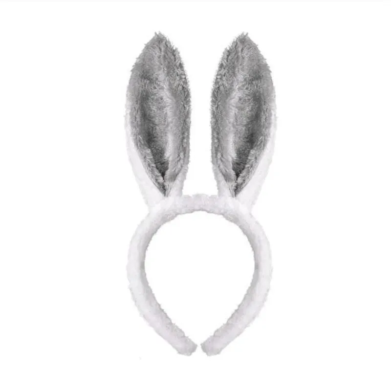 Tiara Orelha De Coelhinho De Pelúcia Cinza E Branco