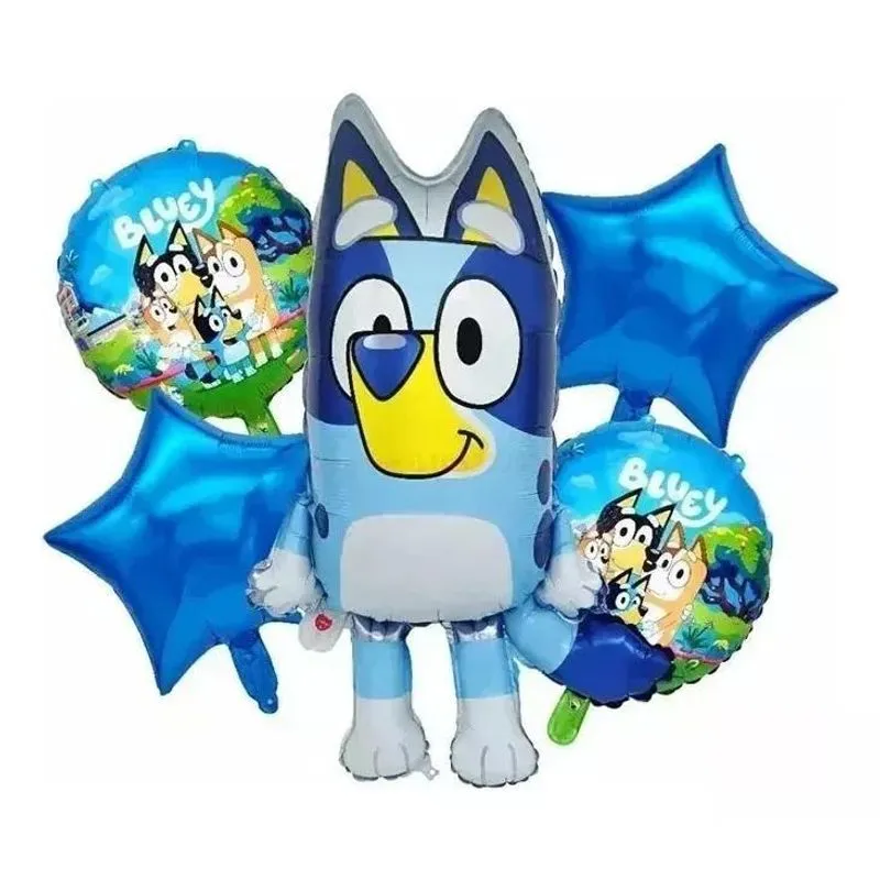 Kit Balão Metalizado Bluey Azul Com 5 Peças