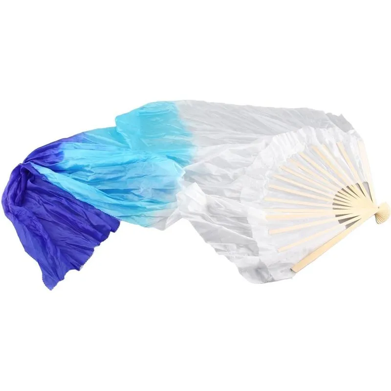 Véu Longo 150cm Com Leque De Bambu Para Dança Do Ventre Azul