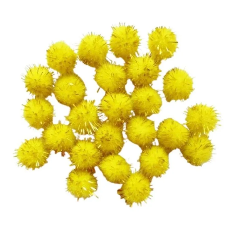 Kit Com 100 Pompom Em Lurex 2.5cm Amarelo Canário