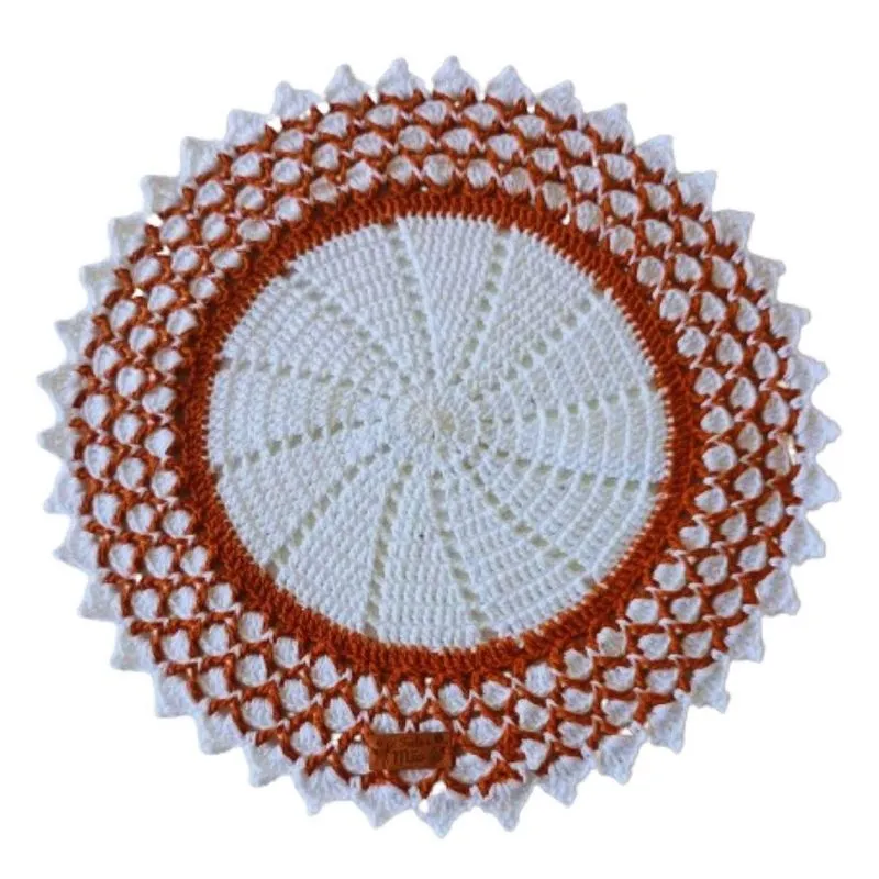 Kit Com 6 Sousplat Em Crochê Artesanal 35Cm Branco E Marrom