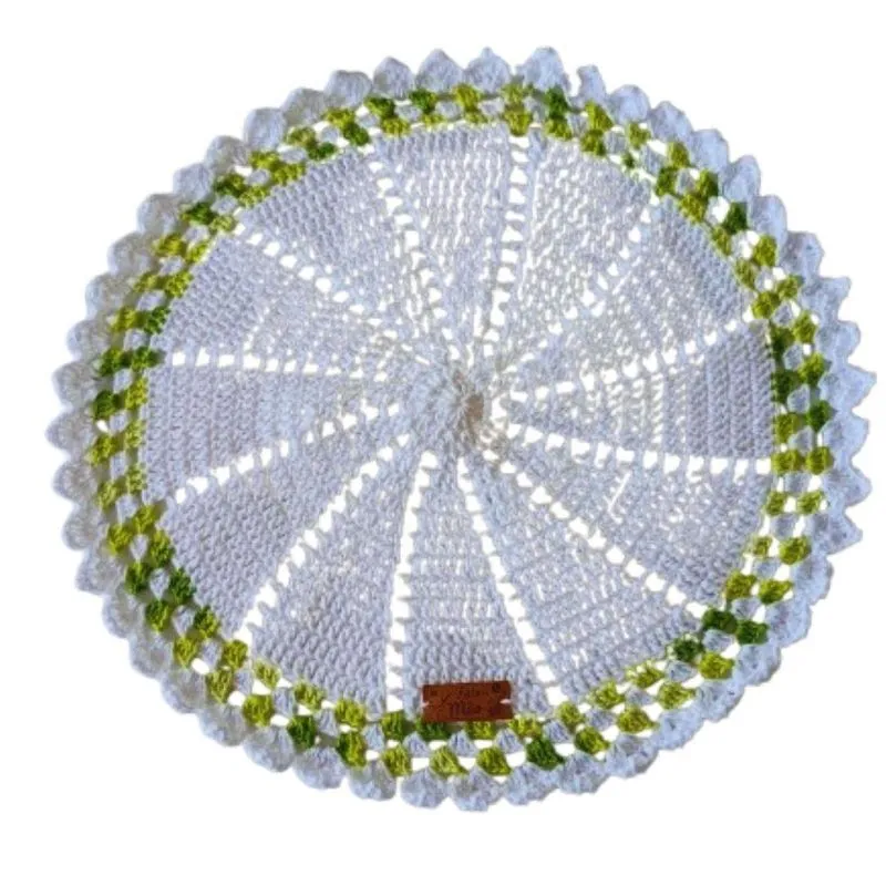 Kit Com 6 Sousplat Em Crochê Artesanal 35cm Branco E Verde