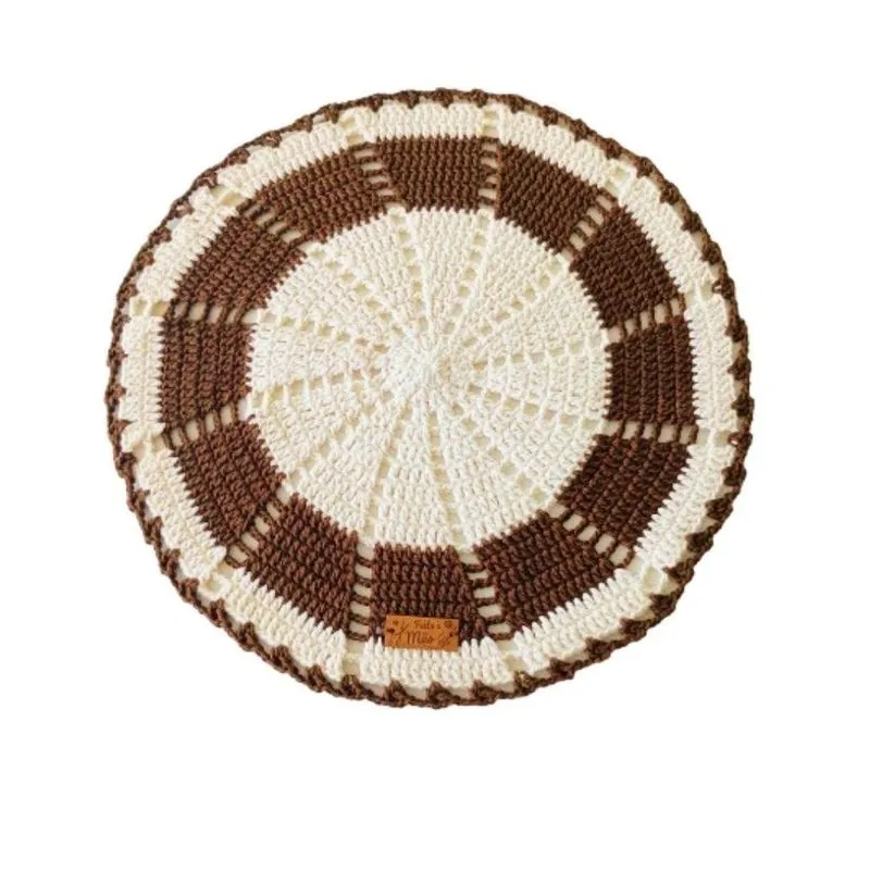 Kit 6 Sousplat Em Crochê Artesanal 35Cm Off White E Marrom