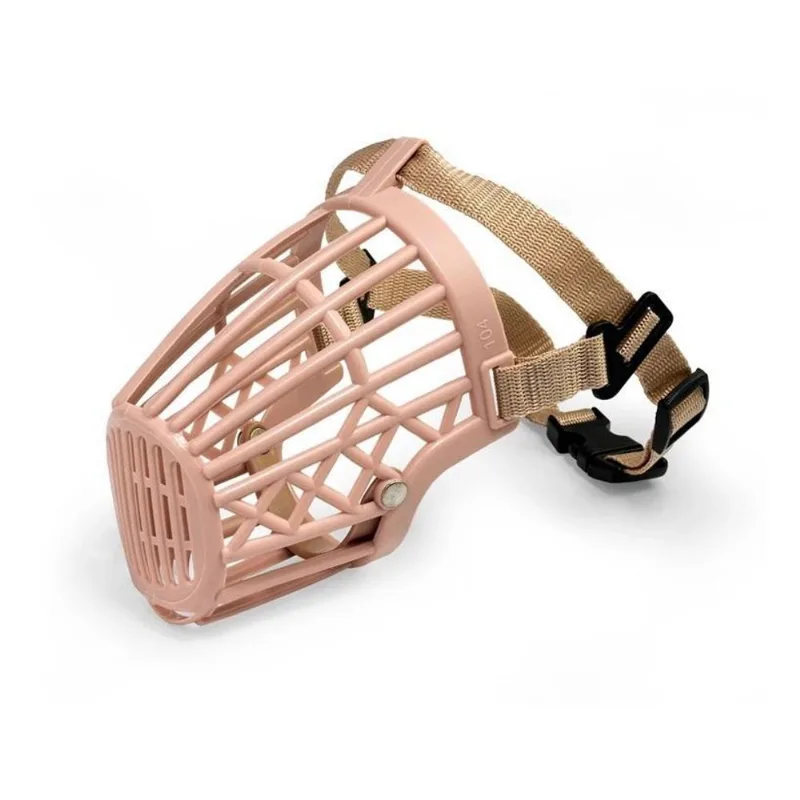 Mini Focinheira Plástica Com Ajuste Para Pet Cão Bege