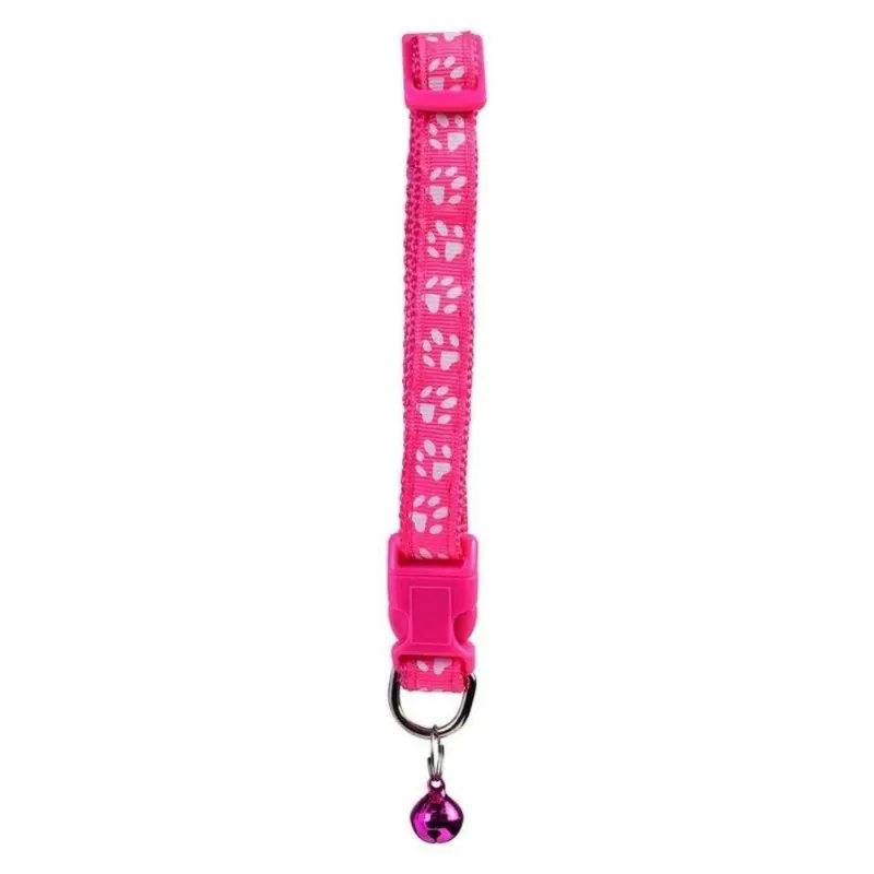 Coleira Ajustável 25-40cm Para Cachorro Gato Rosa Com Sino