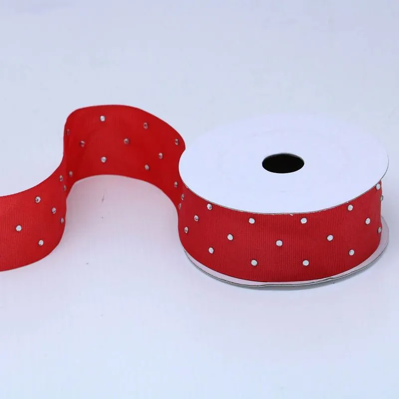 FITA GORGURAO COM STRASS 38MM EM POLIESTER COM 9 METROS 201 - Vermelho