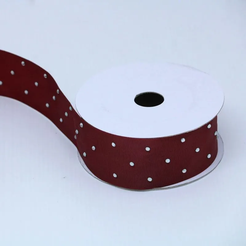 FITA GORGURAO COM STRASS 38MM EM POLIESTER COM 9 METROS Marsala