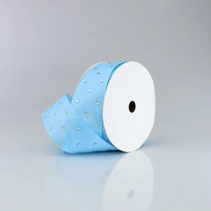 FITA GORGURAO COM STRASS 38MM EM POLIESTER COM 9 METROS 219 - Azul Bebe