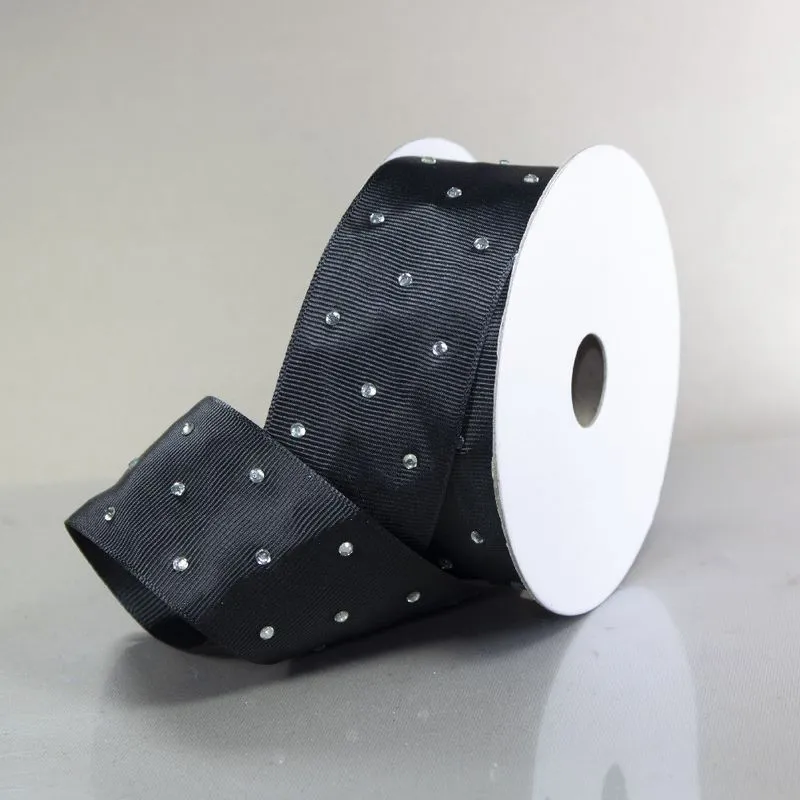 FITA GORGURAO COM STRASS 38MM EM POLIESTER COM 9 METROS 225 - Preto Z25