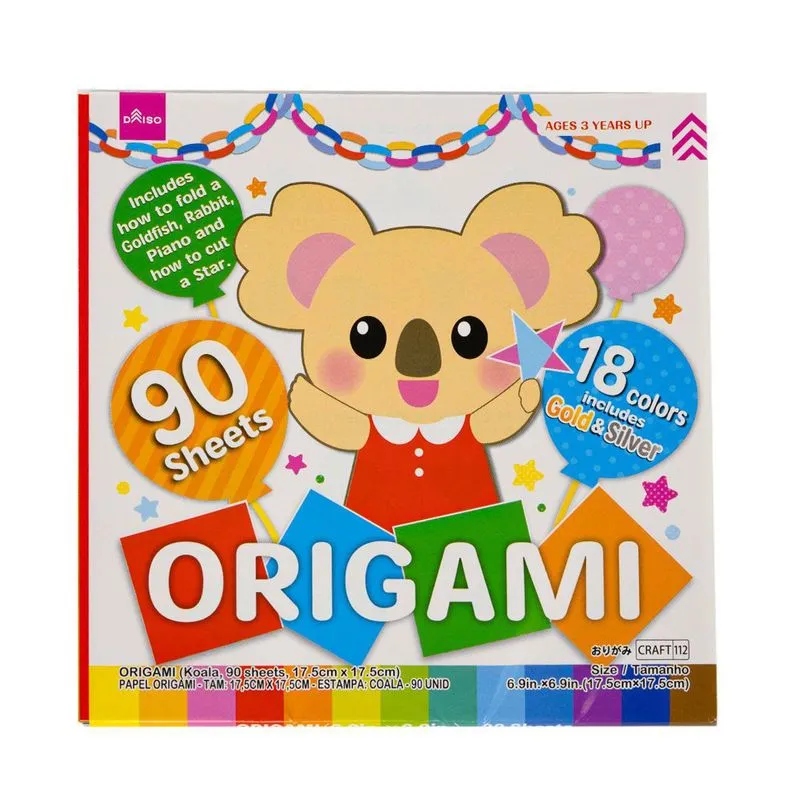 90 Folhas Papel Origami Estampa Coala17,5 X17,5cm