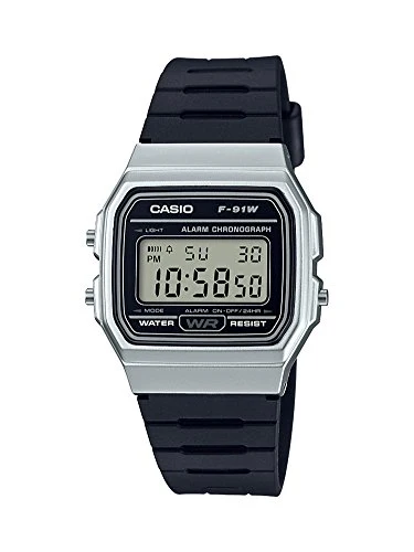 Relógio de Quartzo Clássico com Pulseira de Resina, Preto, 18 (Modelo: F-91WM-7ACF)