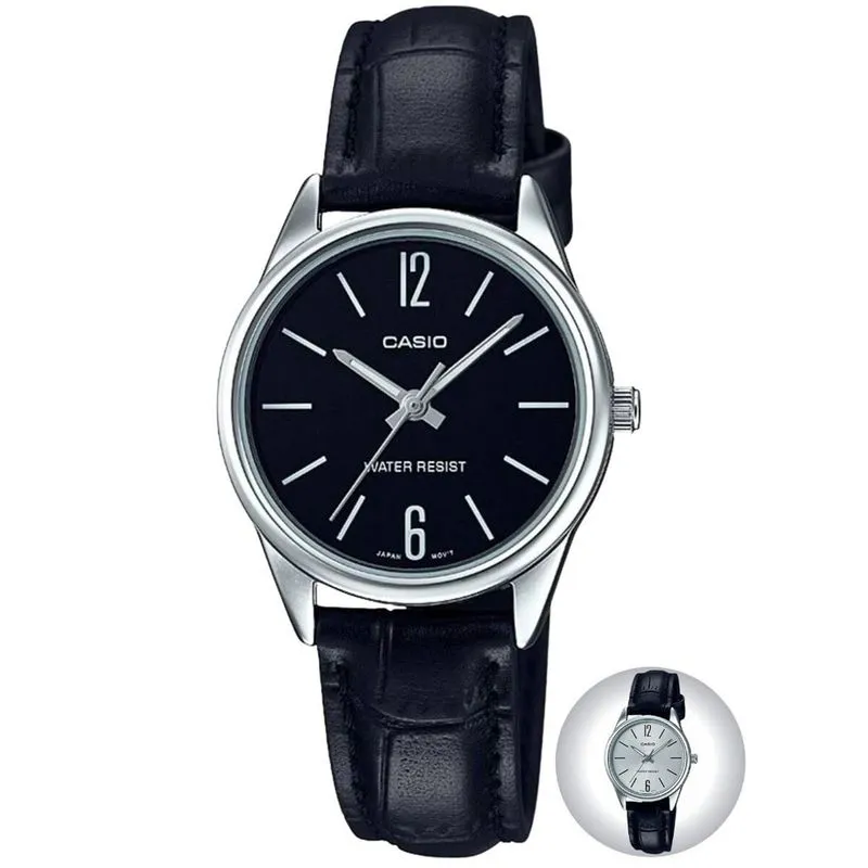 Relógio de Pulso Casio Collection Clássico Feminino Analógico Casual Pulseira de Couro Prata LTP-V005L