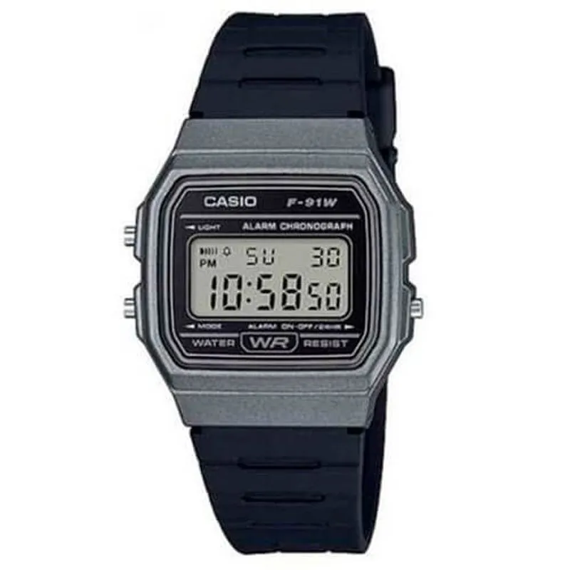 Relógio Casio Standard Digital Unissex Caixa e Pulseira Resina Cinza e Preto F-91WM-1BDF
