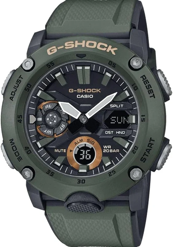 Casio G-Shock Mens Analogue-Digital Watch with Black Dial and Khaki Strap GA-2000-3AER