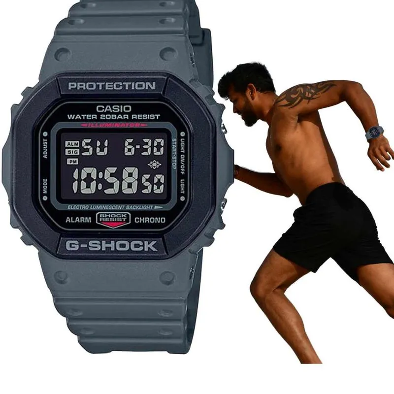 Relógio de pulso Casio G-Shock Resistente Choques Prova Dágua 20 atm Esportivo Cronômetro Alarme Temporizador Quartz Illuminator Masculino Digital Cinza DW-5610SU-8DR