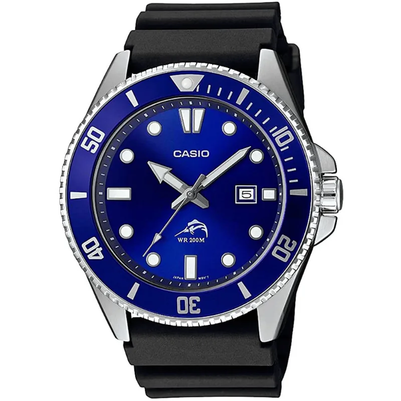 Reloj Casio Duro Marlin MDV-106B-2AV Acuático Fecha Correa de Resina Negro Dial Azul