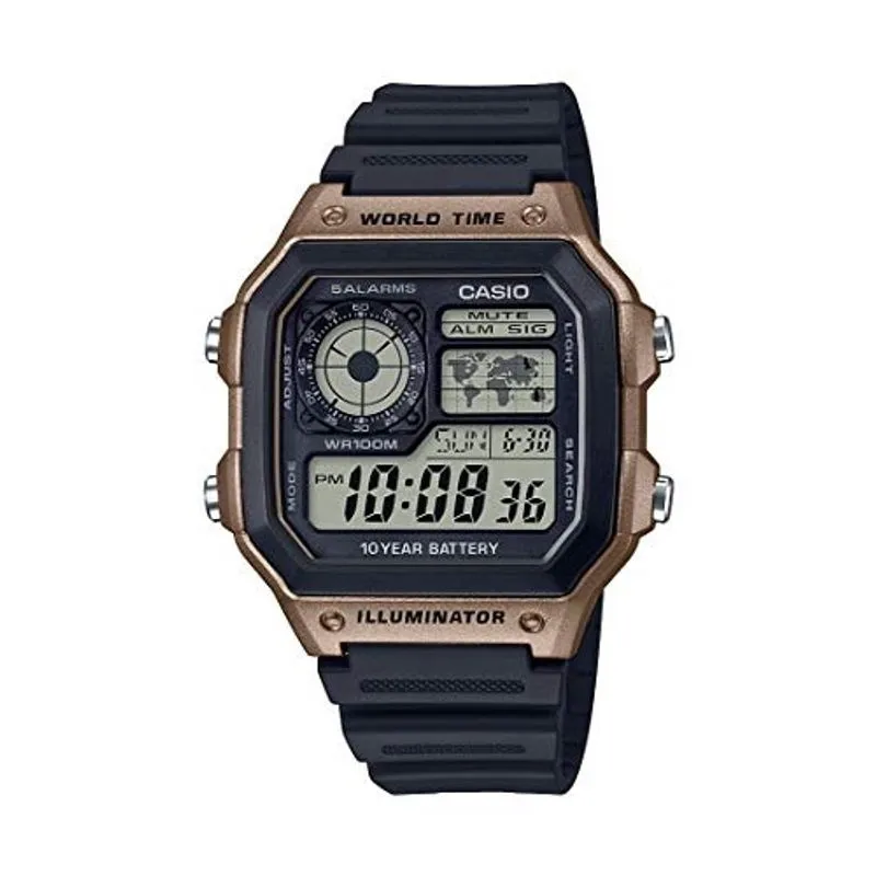 Relógio de quartzo masculino, bateria 10 anos, pulseira de resina, preto
