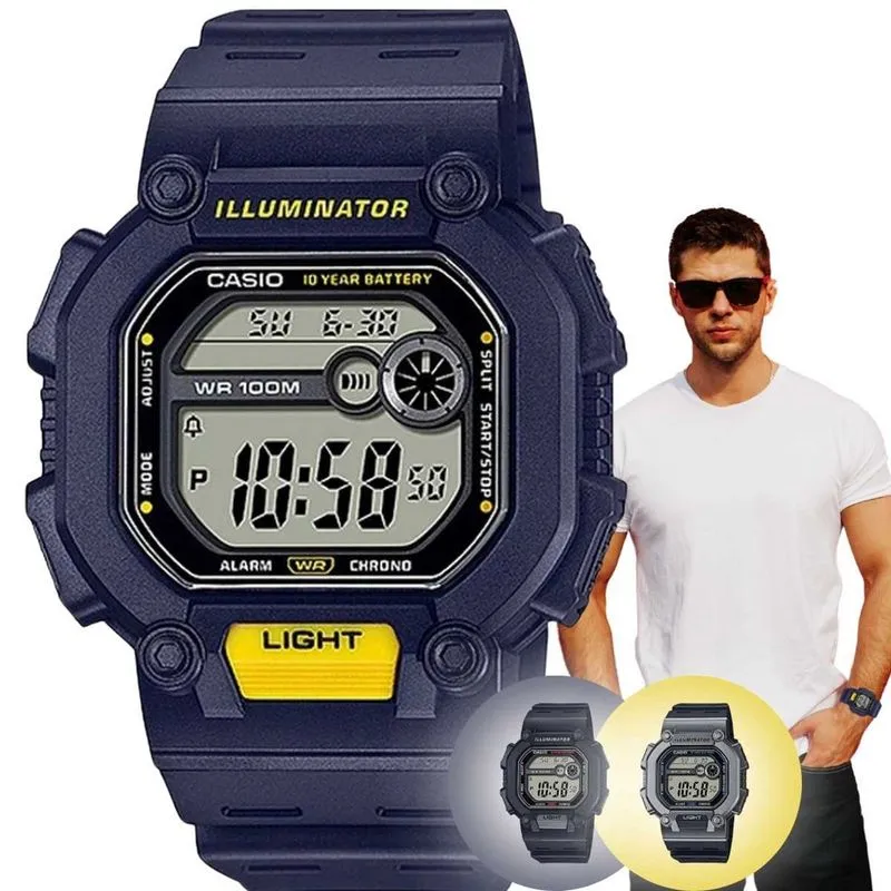 Relógio de Pulso Masculino Casio Standard Illuminator Quadrado Prova Dágua 10 atm Digital Esportivo W-737H