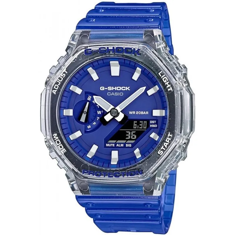 Relógio casio g-shock masculino azul anadigi GA-2100HC-2ADR