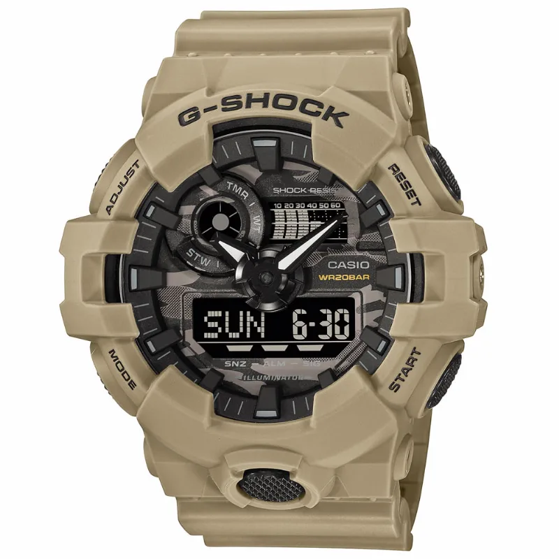 Reloj Casio G-Shock GA700CA-5A Digital Analógico Acuático Luz Led Resina Beige Dial Negro