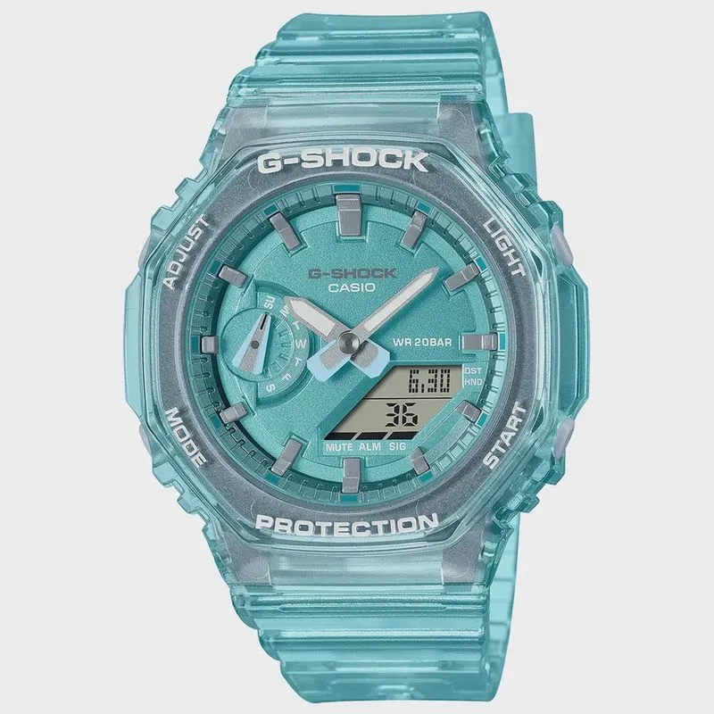 Relógio casio g-shock feminino anadigi azul GMA-S2100SK-2ADR