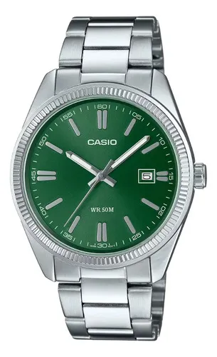 Relógio Masculino Casio Analógico Prateado Com Fundo Verde Verde-musgo