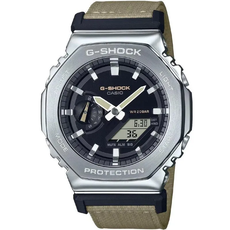 Relógio G-shock GM-2100C-5ADR Tecido Bege Analógico e Digital Casio 45,4MM