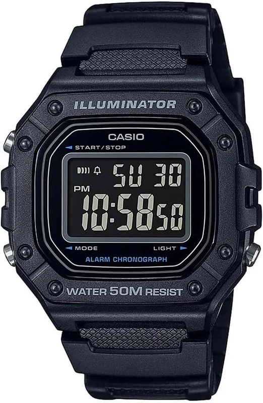 Casio Collection Mens Digital Watch with Black Dial and Black Strap W-218H-1BVEF