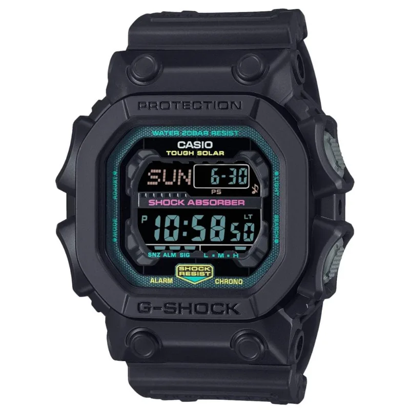 Relógio Casio G-SHOCK GX-56MF-1 Digital Masculino Solar Fluorescente Robusto Prova Dágua 200 Metros 20 ATM 5 Alarmes Esportivo Preto