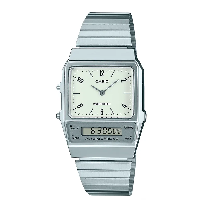 Relógio CASIO VINTAGE masculino anadigi branco AQ-800E-7A2DF