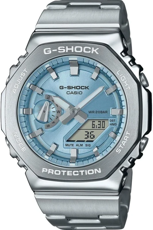 Casio G-Shock Mens Analogue-Digital Watch with Blue Dial and Silver Strap GM-2110D-2AER