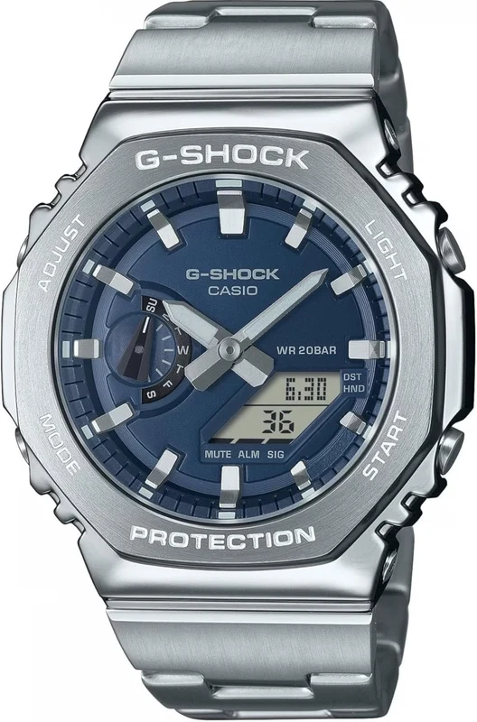 Casio G-Shock Mens Analogue-Digital Watch with Blue Dial and Silver Strap GM-2110D-2BER