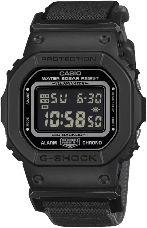 Casio G-Shock Mens Digital Watch with Black Dial and Black FIDLOCK Strap DW-5600MNC-1ER