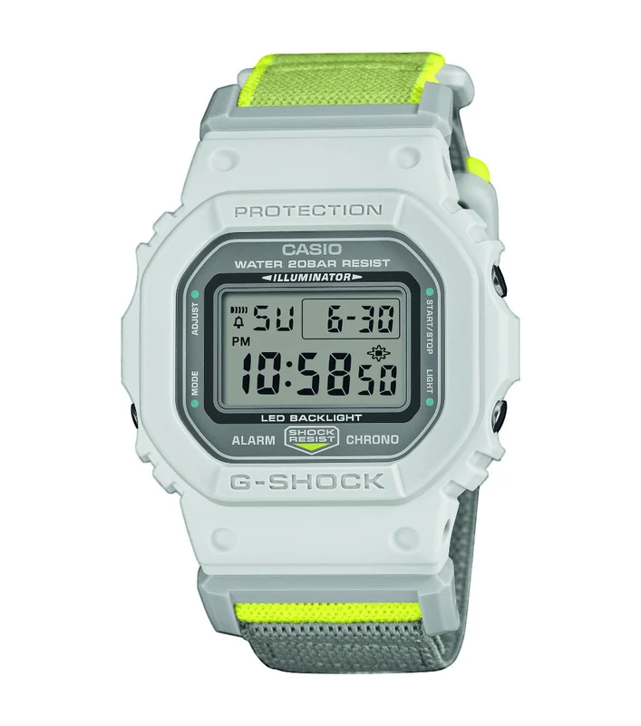 Casio G-Shock Mens Digital Watch with White Dial and Yellow FIDLOCK Strap DW-5600MNC-7A8ER