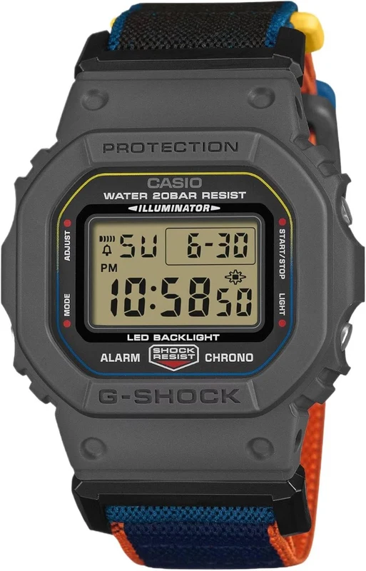 Casio G-Shock Mens Digital Watch with Black Dial and Blue FIDLOCK Strap DW-5600MNC-8A2ER