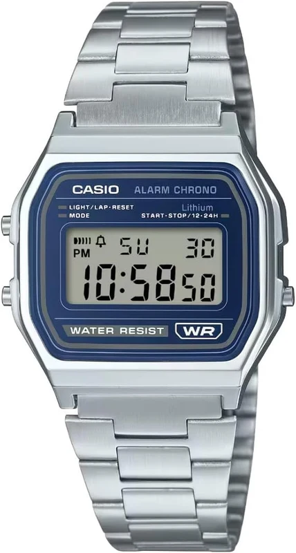 Casio Collection Mens Digital Watch with Blue Dial and Silver Strap A158WEA-2EF