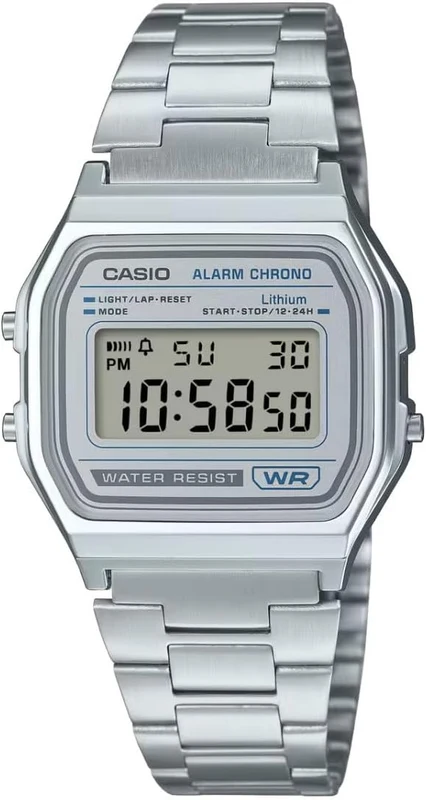 Casio Collection Mens Digital Watch with Silver Dial and Silver Strap A158WEA-7EF