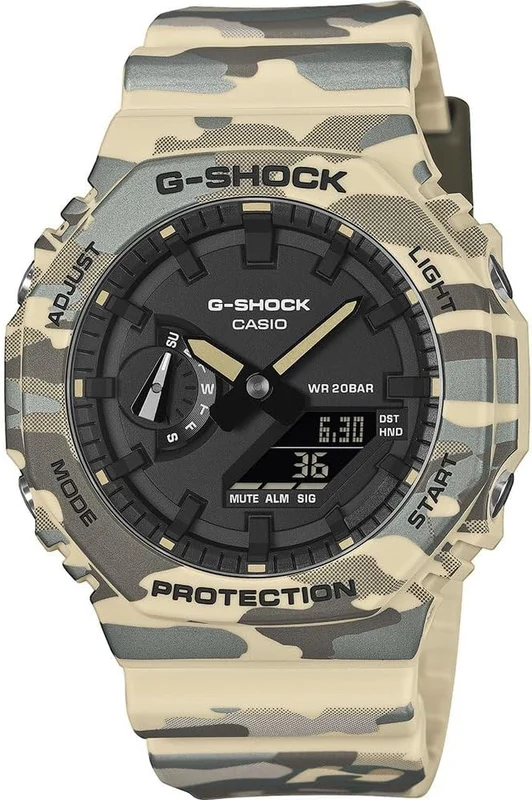 Casio G-Shock Mens Analogue-Digital Watch with Black Dial and Dark Camouflage Strap GA-2100CM-5AER