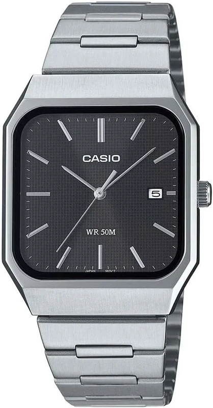 Casio Collection Mens Analogue Watch with Black Dial and Silver Strap MTP-B185D-1AVEF
