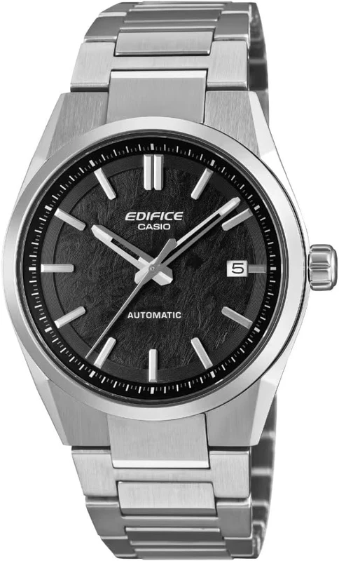 Casio Edifice Mens Automatic Watch with Black Dial and Silver Strap EFK-110D-1AER