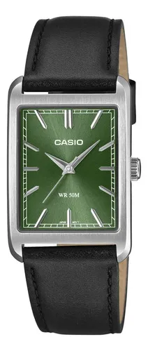 Relógio Casio Tank Standard Mtp-b215l-3avdf Preto Prateado Verde