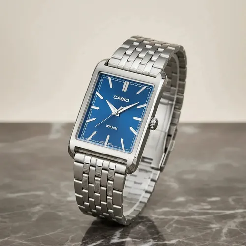 Relógio Casio Tank Standard Mtp-b215d-2avdf Prateado Azul