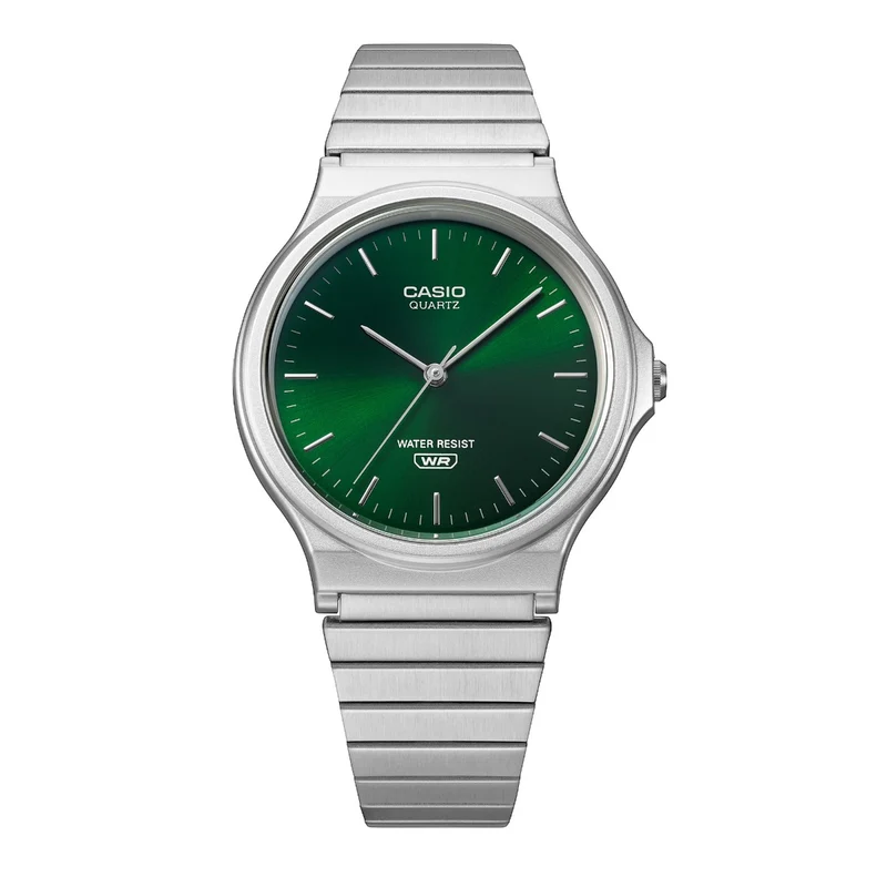 Casio Collection Mens Watch with Green Dial and Silver Strap MQ-24DA-3AEF