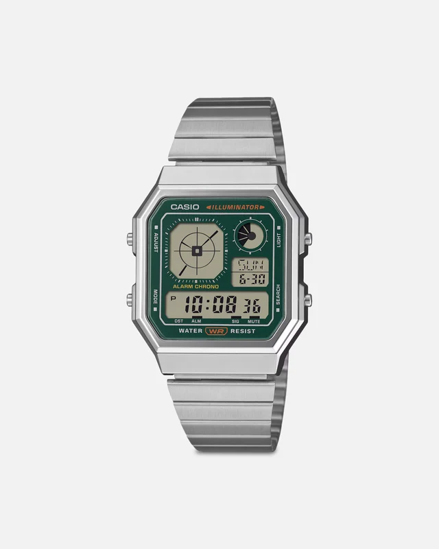 Casio A130WE-3ADF Silver/Green ONE